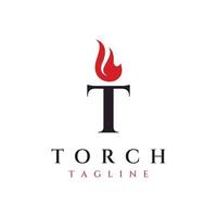 Minimalist liberty torch Logo template design. Torch with simple shape. Elegant letter T, fire and pillar. vector