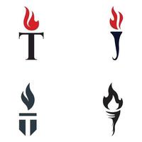 Minimalist liberty torch Logo template design. Torch with simple shape. Elegant letter T, fire and pillar. vector