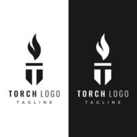 Minimalist liberty torch Logo template design. Torch with simple shape. Elegant letter T, fire and pillar. vector