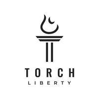 Minimalist liberty torch Logo template design. Torch with simple shape. Elegant letter T, fire and pillar. vector