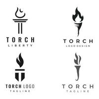 diseño minimalista de la plantilla del logotipo de la antorcha de la libertad. antorcha con forma simple. elegante letra t, fuego y pilar. vector