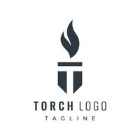 Minimalist liberty torch Logo template design. Torch with simple shape. Elegant letter T, fire and pillar. vector