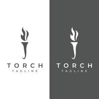 Minimalist liberty torch Logo template design. Torch with simple shape. Elegant letter T, fire and pillar. vector