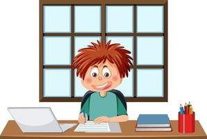 A boy sitting in front of laptop vector