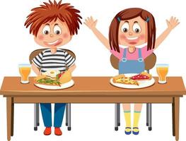 Children having breakfast on the table vector