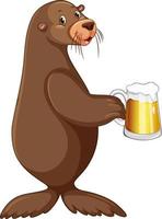 Cute sea lion holding a beer vector