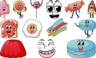 Set of objects and foods cartoon characters vector