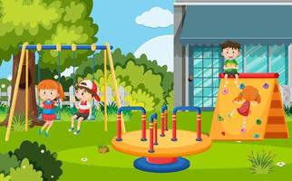 Children playing in front of school playground vector