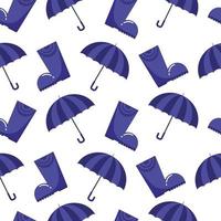 Seamless autumn pattern with blue rubber boots and an umbrella for rainy weather in a flat style isolated on a white background vector