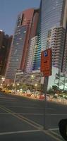 Parking sing with Tall buildings in the Al Barsha district of Dubai, UAE, Middle East. photo