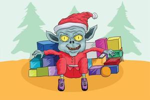 SANTA CLAUS ALIEN WITH GIFTS vector
