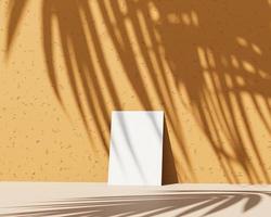 Mockup with paper card on beige tropical summer background, blank template for your design, branding, business. 3d render photo
