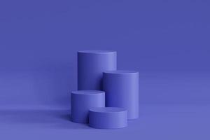 Violet podiums or pedestals for products or advertising on very peri colored background, 3d render photo