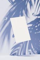 Mockup with paper card on blue tropical summer background, blank template for your design, branding, business. 3d render