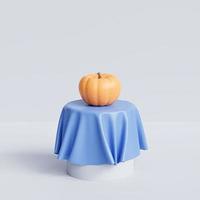 Pumpkin on podium, abstract background for advertising on autumn holidays or sales, 3d render photo