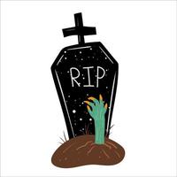 Halloween cemetery flat vector illustration. Isolated object on white background. Good for posters, party invitations, stickers, cards, gift.