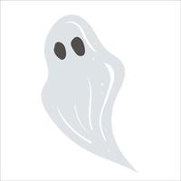 Halloween ghost flat vector illustration. Isolated object on white background. Good for posters, party invitations, stickers, cards, gift.