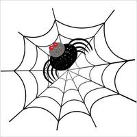 Halloween spider on web flat vector illustration. Isolated object on white background. Good for posters, party invitations, stickers, cards, gift.