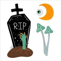 Halloween small set flat vector illustration, design elements, icons. Isolated objects on white background. Good for posters, party invitations, stickers, cards, gift.