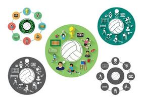 Modern flat volleyball icons set vector