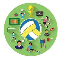 Modern flat volleyball icons set with long shadow effect vector