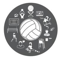 iconos de voleibol en blanco y negro sobre fondo blanco vector