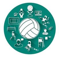 Big green volleyball icons set with long shadow effect vector