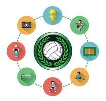 Circle of  volleyball icons set with long shadow effect vector