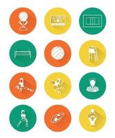 Modern color volleyball icons set with long shadow effect vector