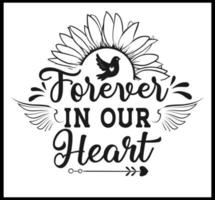 Christmas memorial quote, forever in our hearts, text design isolated on white background. Remembering Christmas in heaven. In memory of family love holiday saying vector art.