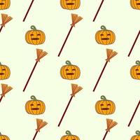 Pattern of pumpkin and broom for holiday of halloween. Vector isolated image for web design or textiles