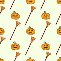 Pattern of pumpkin and broom for holiday of halloween. Vector isolated image for web design or textiles