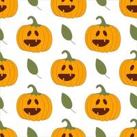 Pattern of pumpkin and leaf on light background. Vector image for use in website design or textiles