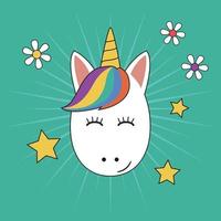 Cute unicorn face with stars and flowers vector