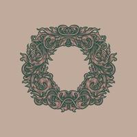 Vintage Baroque Frame Scroll Ornament, hand drawn line style with digital color, vector illustration