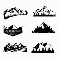 Mountains illustration set, black and white vector