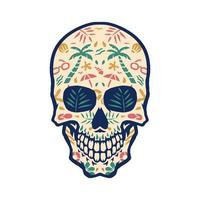 Beach skull, hand drawn line with digital color, vector illustration