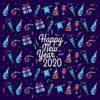 Happy new year 2020 pattern, hand drawn line with digital color, vector illustration