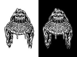 ilustración vectorial de la parca comiendo pizza, aislada en un fondo oscuro y brillante vector