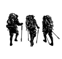 Set of people with backpack, hand drawn line art vector illustration