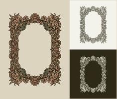 Vintage baroque frame scroll ornament, hand drawn line style with digital color, vector illustration, isolated on dark and bright background