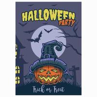 Halloween party poster, hand drawn line style with digital color, vector illustration