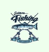Salmon fishing t shirt graphic design, hand drawn line style with digital color, vector illustration