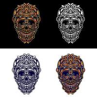 Set of ornamental skull, isolated on dark and bright background vector