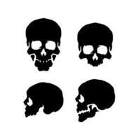 Skulls front and side view silhouette illustration, isolated on white background vector