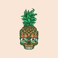 cráneo de piña, línea dibujada a mano con color digital, ilustración vectorial vector