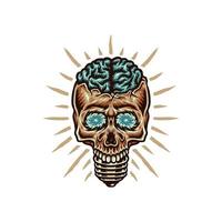 Skull shaped lamp with brain, hand drawn line style with digital color, vector illustration