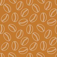 Seamless pattern with white outline coffee beans on a brown background. vector