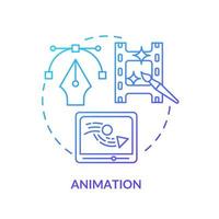 Animation blue gradient concept icon. In demand skill for freelancing abstract idea thin line illustration. Creating storyboards. Animator job. Isolated outline drawing. vector