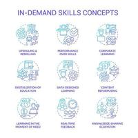 In demand skills blue gradient concept icons set. Upskilling and reskilling idea thin line color illustrations. Corporate learning. Isolated symbols. vector